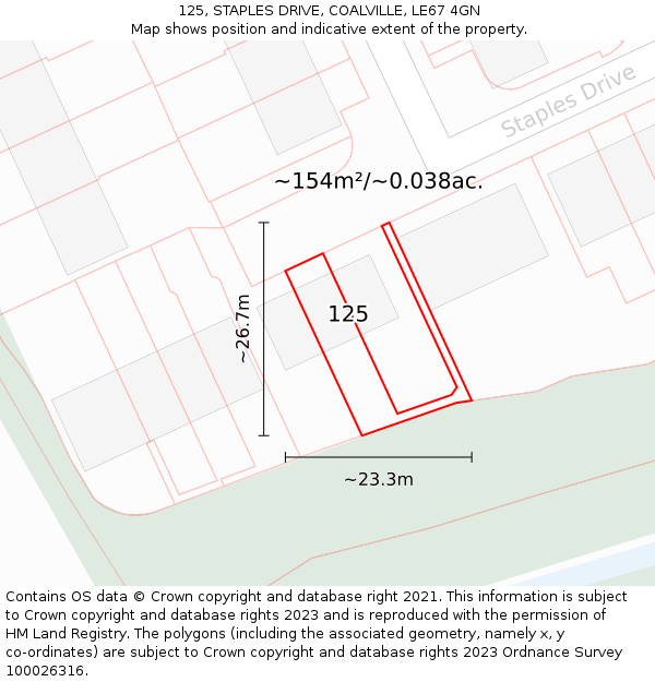 125, STAPLES DRIVE, COALVILLE, LE67 4GN: Plot and title map
