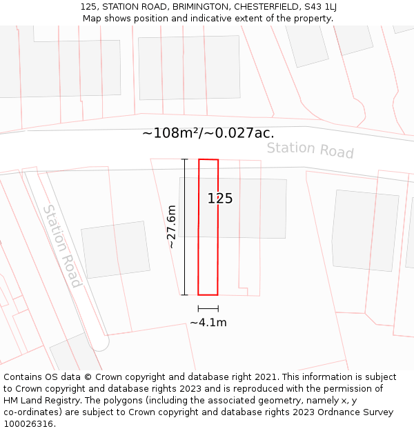 125, STATION ROAD, BRIMINGTON, CHESTERFIELD, S43 1LJ: Plot and title map