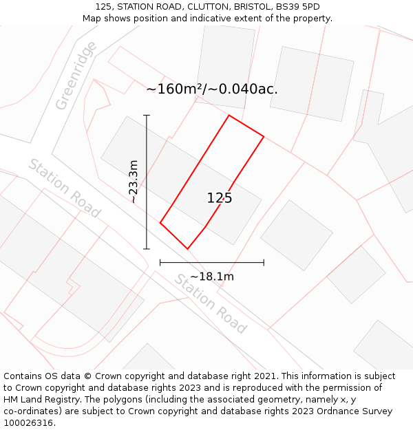 125, STATION ROAD, CLUTTON, BRISTOL, BS39 5PD: Plot and title map