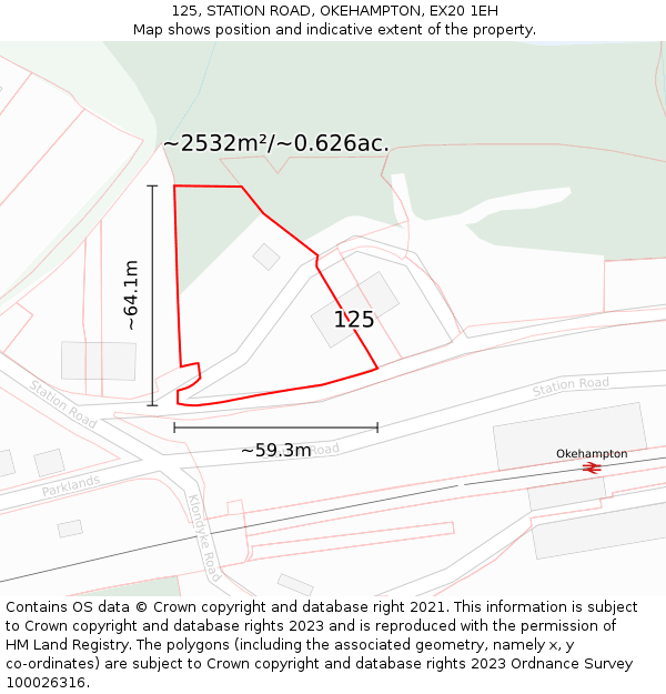 125, STATION ROAD, OKEHAMPTON, EX20 1EH: Plot and title map