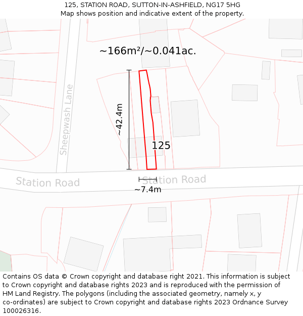 125, STATION ROAD, SUTTON-IN-ASHFIELD, NG17 5HG: Plot and title map