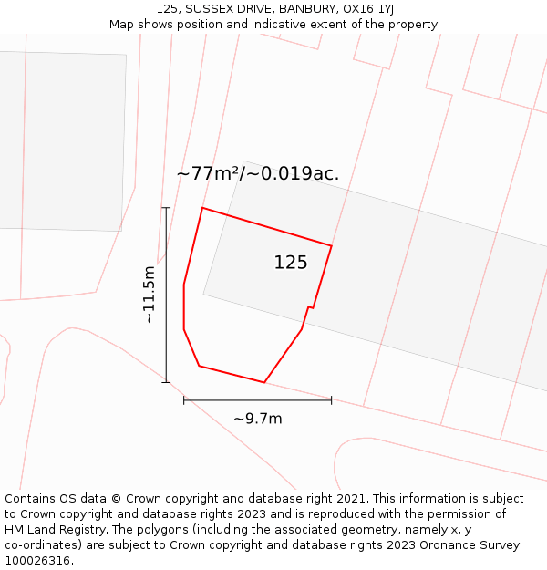 125, SUSSEX DRIVE, BANBURY, OX16 1YJ: Plot and title map