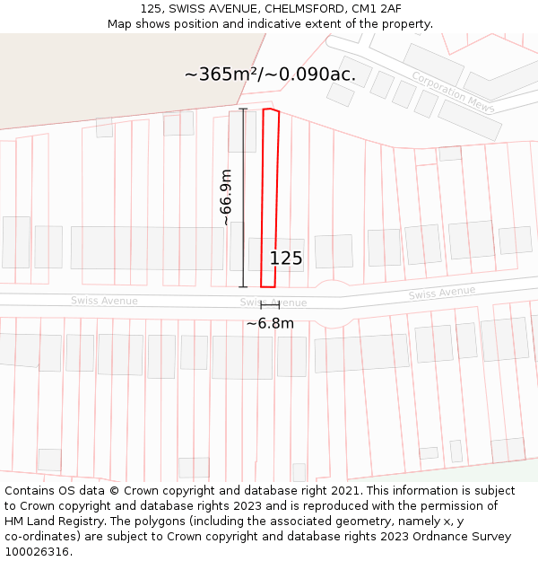 125, SWISS AVENUE, CHELMSFORD, CM1 2AF: Plot and title map
