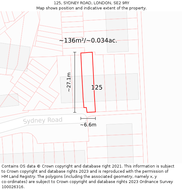125, SYDNEY ROAD, LONDON, SE2 9RY: Plot and title map