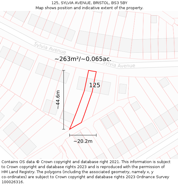 125, SYLVIA AVENUE, BRISTOL, BS3 5BY: Plot and title map