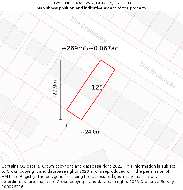 125, THE BROADWAY, DUDLEY, DY1 3EB: Plot and title map