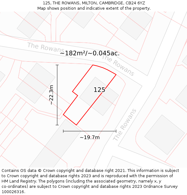 125, THE ROWANS, MILTON, CAMBRIDGE, CB24 6YZ: Plot and title map