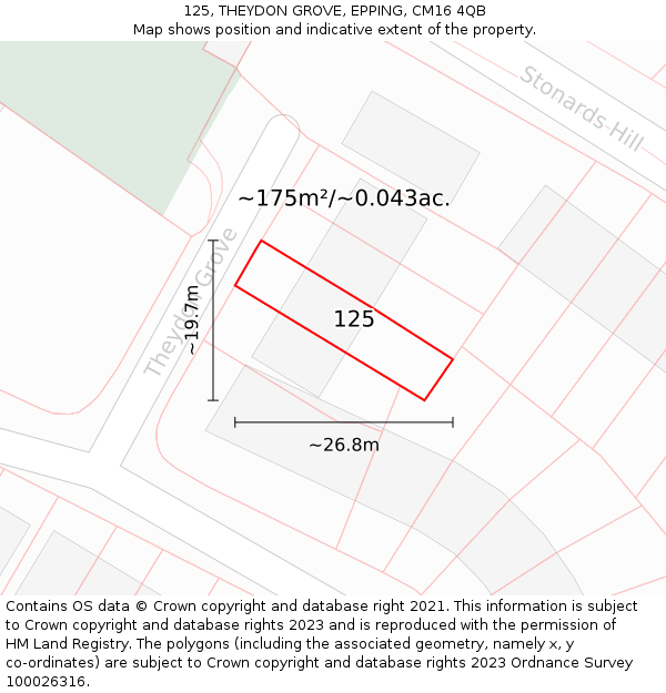 125, THEYDON GROVE, EPPING, CM16 4QB: Plot and title map