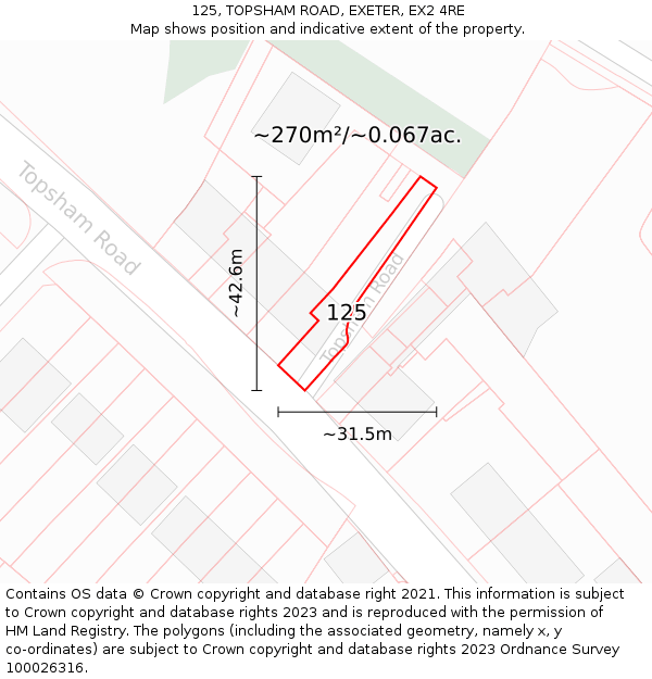 125, TOPSHAM ROAD, EXETER, EX2 4RE: Plot and title map