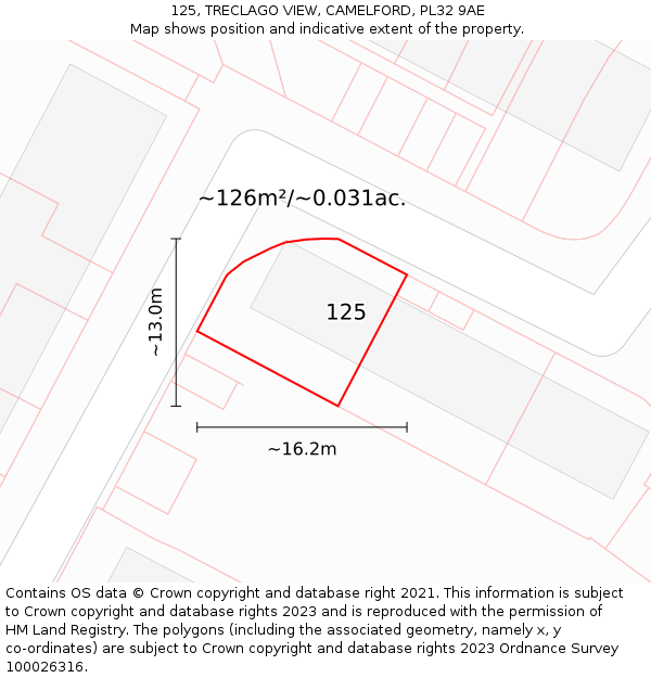 125, TRECLAGO VIEW, CAMELFORD, PL32 9AE: Plot and title map