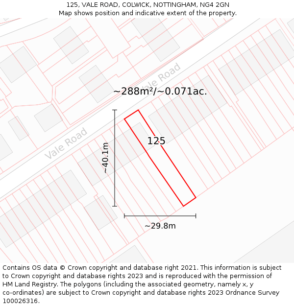 125, VALE ROAD, COLWICK, NOTTINGHAM, NG4 2GN: Plot and title map