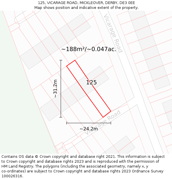 125, VICARAGE ROAD, MICKLEOVER, DERBY, DE3 0EE: Plot and title map