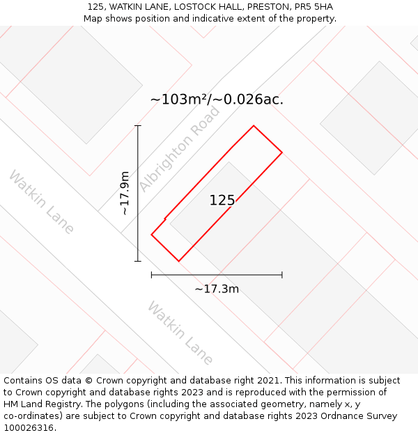 125, WATKIN LANE, LOSTOCK HALL, PRESTON, PR5 5HA: Plot and title map