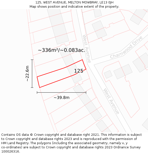 125, WEST AVENUE, MELTON MOWBRAY, LE13 0JH: Plot and title map