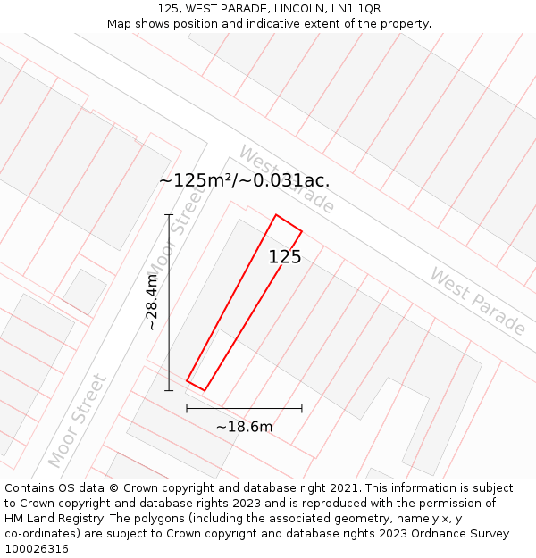 125, WEST PARADE, LINCOLN, LN1 1QR: Plot and title map