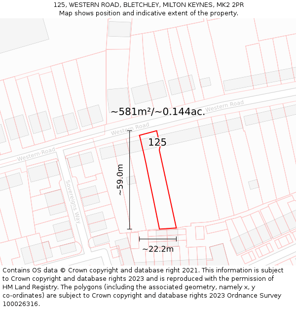 125, WESTERN ROAD, BLETCHLEY, MILTON KEYNES, MK2 2PR: Plot and title map