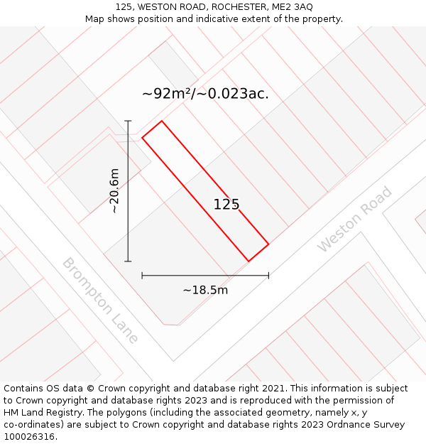 125, WESTON ROAD, ROCHESTER, ME2 3AQ: Plot and title map