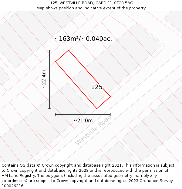 125, WESTVILLE ROAD, CARDIFF, CF23 5AG: Plot and title map
