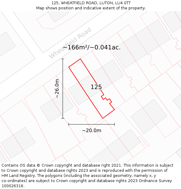 125, WHEATFIELD ROAD, LUTON, LU4 0TT: Plot and title map