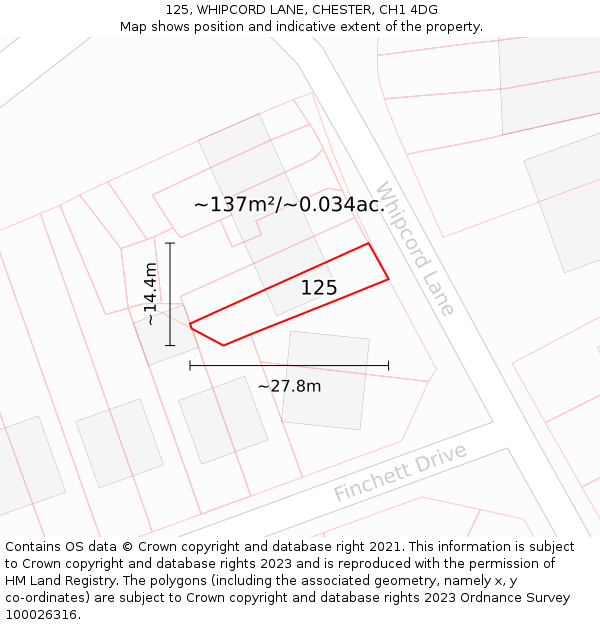 125, WHIPCORD LANE, CHESTER, CH1 4DG: Plot and title map