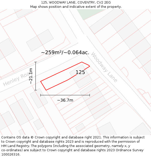125, WOODWAY LANE, COVENTRY, CV2 2EG: Plot and title map