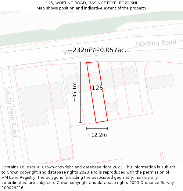 125, WORTING ROAD, BASINGSTOKE, RG22 6NL: Plot and title map