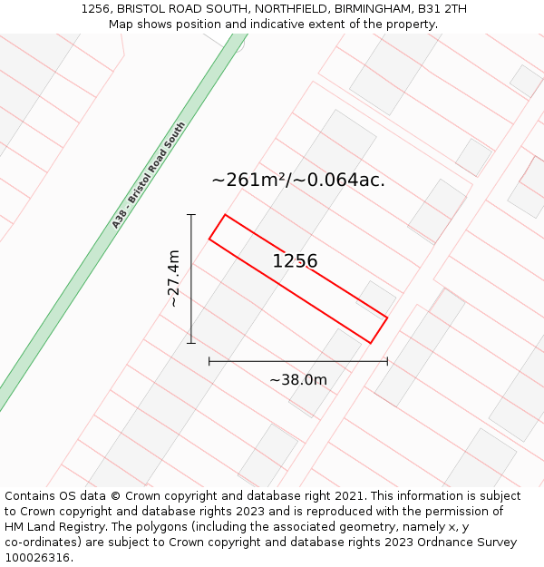 1256, BRISTOL ROAD SOUTH, NORTHFIELD, BIRMINGHAM, B31 2TH: Plot and title map