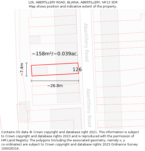 126, ABERTILLERY ROAD, BLAINA, ABERTILLERY, NP13 3DR: Plot and title map