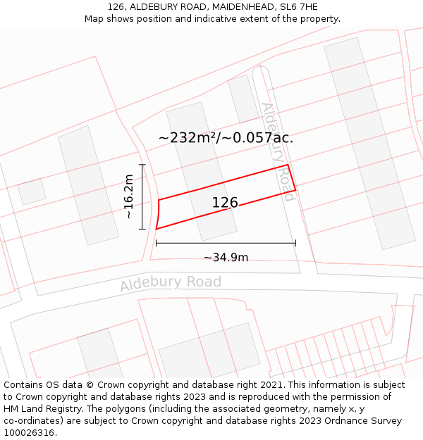 126, ALDEBURY ROAD, MAIDENHEAD, SL6 7HE: Plot and title map