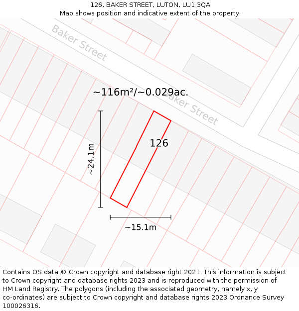 126, BAKER STREET, LUTON, LU1 3QA: Plot and title map