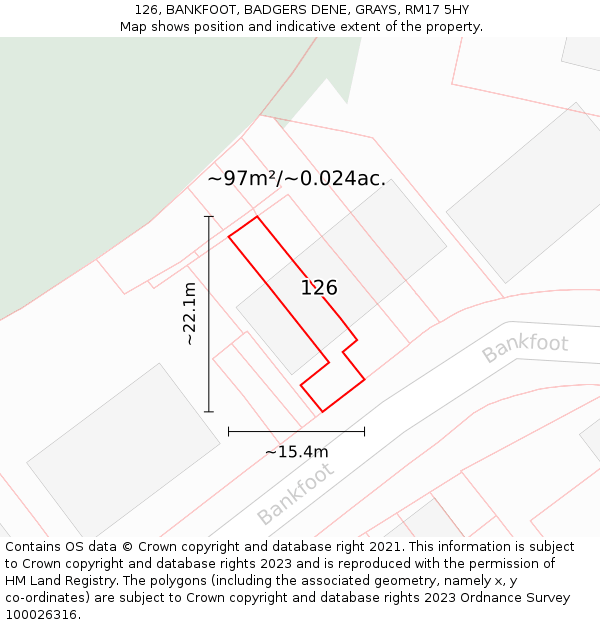 126, BANKFOOT, BADGERS DENE, GRAYS, RM17 5HY: Plot and title map