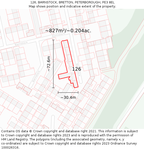 126, BARNSTOCK, BRETTON, PETERBOROUGH, PE3 8EL: Plot and title map