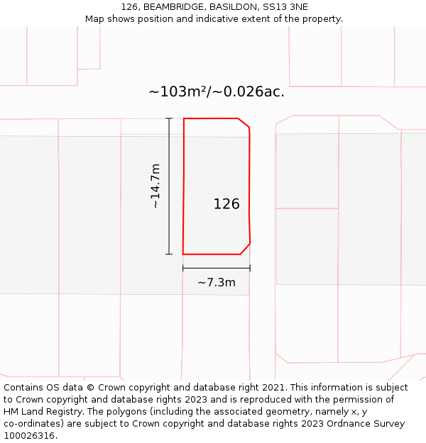 126, BEAMBRIDGE, BASILDON, SS13 3NE: Plot and title map