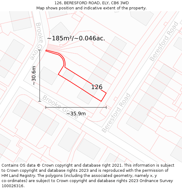 126, BERESFORD ROAD, ELY, CB6 3WD: Plot and title map