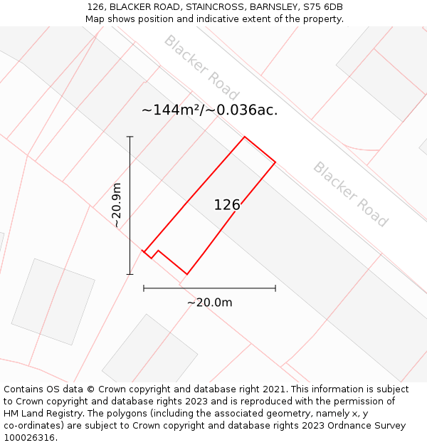 126, BLACKER ROAD, STAINCROSS, BARNSLEY, S75 6DB: Plot and title map