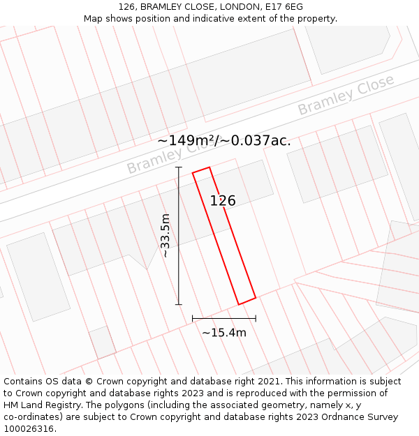 126, BRAMLEY CLOSE, LONDON, E17 6EG: Plot and title map
