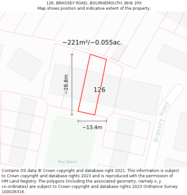 126, BRASSEY ROAD, BOURNEMOUTH, BH9 1PX: Plot and title map