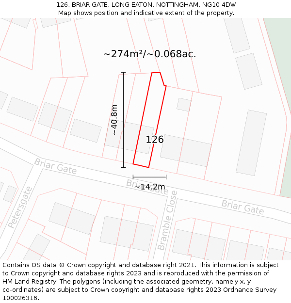 126, BRIAR GATE, LONG EATON, NOTTINGHAM, NG10 4DW: Plot and title map