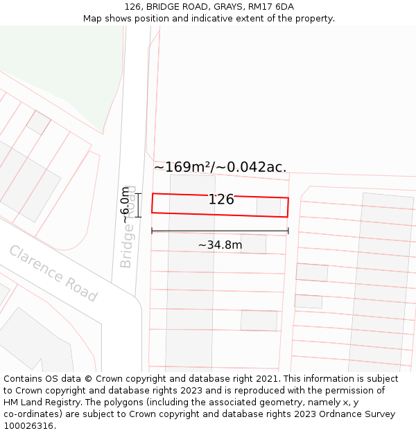 126, BRIDGE ROAD, GRAYS, RM17 6DA: Plot and title map