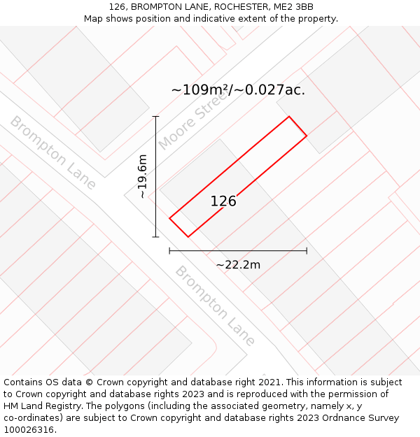 126, BROMPTON LANE, ROCHESTER, ME2 3BB: Plot and title map