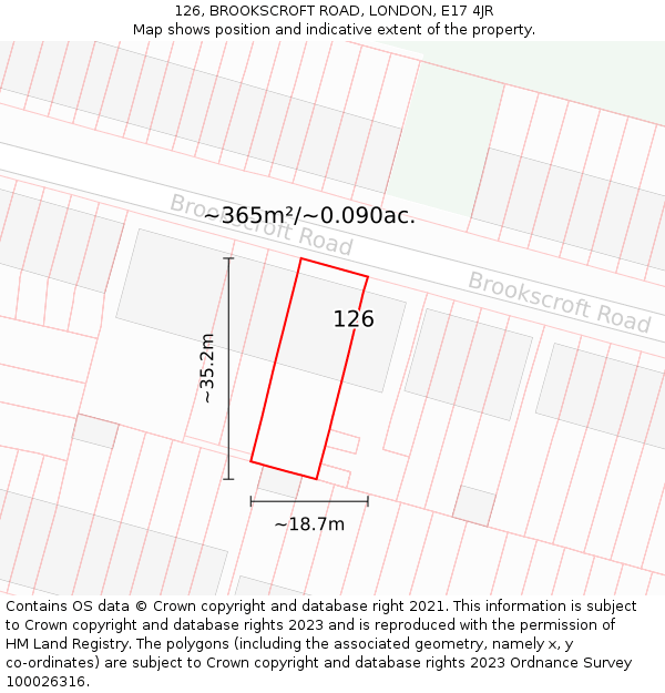 126, BROOKSCROFT ROAD, LONDON, E17 4JR: Plot and title map