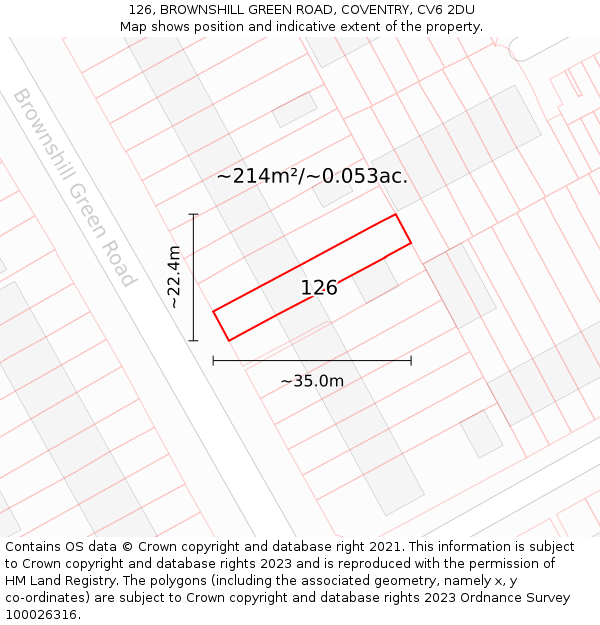 126, BROWNSHILL GREEN ROAD, COVENTRY, CV6 2DU: Plot and title map