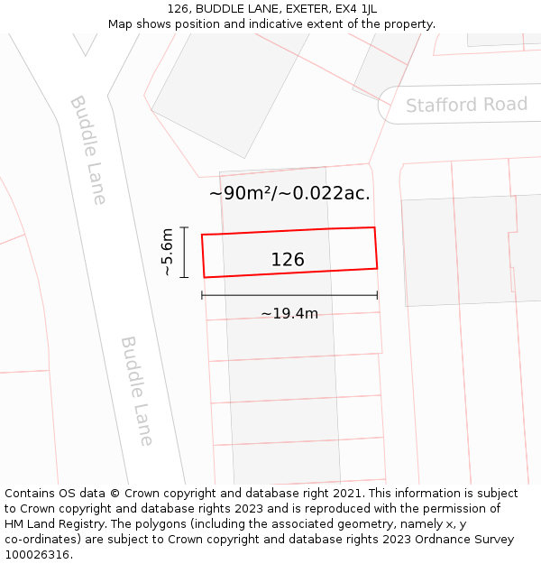 126, BUDDLE LANE, EXETER, EX4 1JL: Plot and title map
