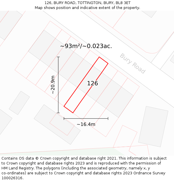 126, BURY ROAD, TOTTINGTON, BURY, BL8 3ET: Plot and title map