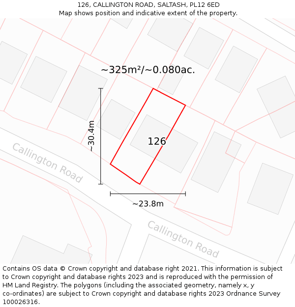 126, CALLINGTON ROAD, SALTASH, PL12 6ED: Plot and title map