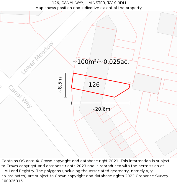 126, CANAL WAY, ILMINSTER, TA19 9DH: Plot and title map