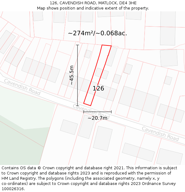 126, CAVENDISH ROAD, MATLOCK, DE4 3HE: Plot and title map