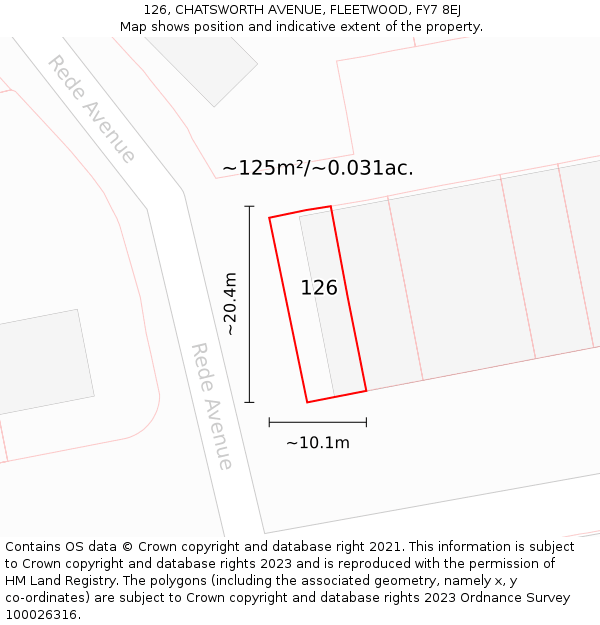 126, CHATSWORTH AVENUE, FLEETWOOD, FY7 8EJ: Plot and title map