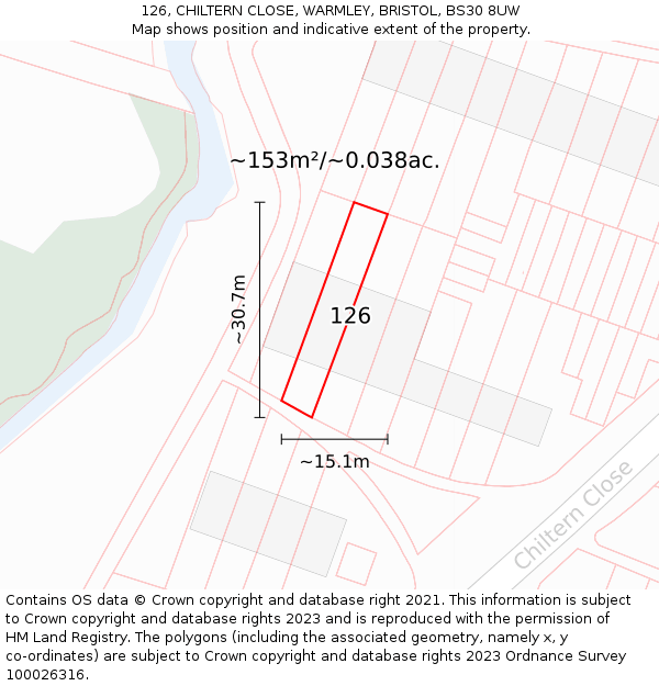 126, CHILTERN CLOSE, WARMLEY, BRISTOL, BS30 8UW: Plot and title map