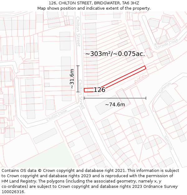 126, CHILTON STREET, BRIDGWATER, TA6 3HZ: Plot and title map